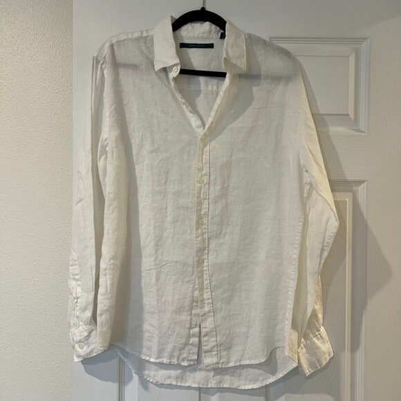 Perry Ellis Men's Solid Linen White Popover Shirt Size Medium - Picture 2 of 4